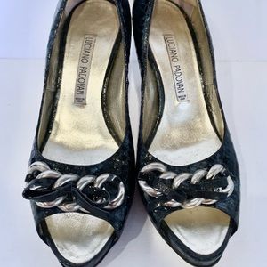Luciano Padovan PeepToe Snakeskin Heels size 6.5